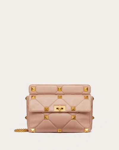 Shop Valentino Garavani Large Roman Stud The Shoulder Bag In Nappa With Chain Woman Rose Cannelle Uni