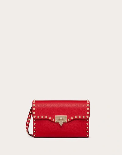 Valentino Garavani Small Rockstud Grainy Calfskin Crossbody Bag Woman Rouge Pur Uni In Rouge Pur
