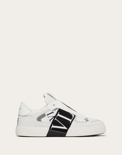 Shop Valentino Garavani Slip-on Calfskin Vl7n Sneaker With Bands In White/ Black