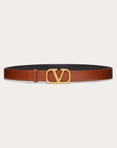 Shop Valentino Garavani Vlogo Signature Calfskin Belt In Saddle Brown