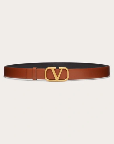 Valentino Leather Belt With Adjustable Length And Reversible In Saddle Brown