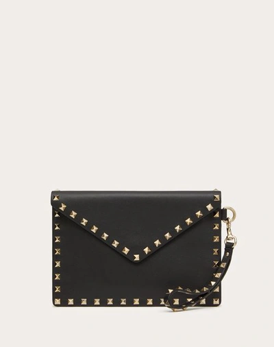 Shop Valentino Garavani Rockstud Calfskin Pouch Woman Black Uni