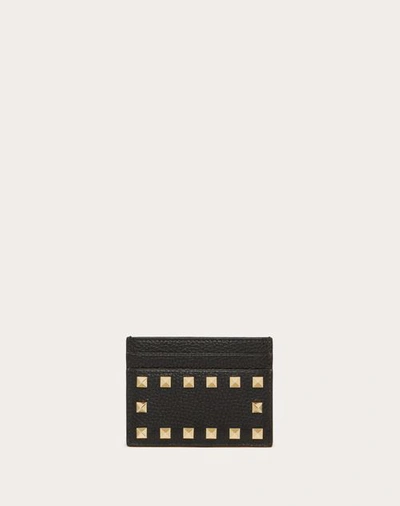 Shop Valentino Garavani Rockstud Grainy Calfskin Cardholder Woman Black Uni