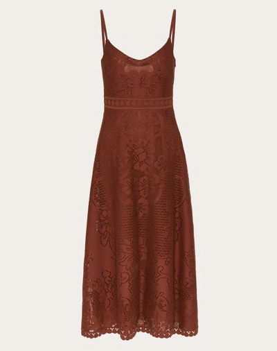 Shop Valentino Cotton Lace Dress Woman Brown 44
