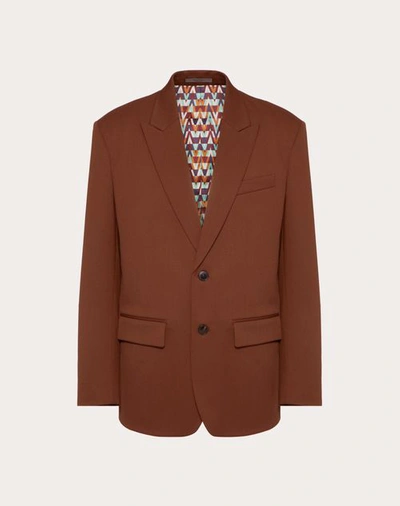 Shop Valentino Single-breasted Jacket With Optical  Print Lining In Brown