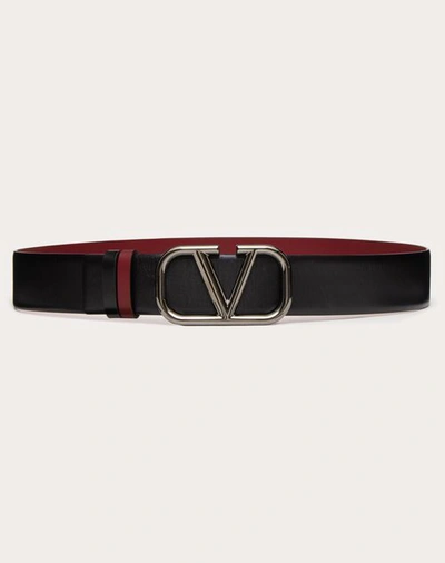 Shop Valentino Garavani Vlogo Signature Reversible Calfskin Belt 40 Mm In Black/ruby