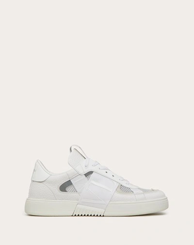 Shop Valentino Garavani Vl7n Low-top Sneakers In Calfskin And Mesh Fabric With Bands In White