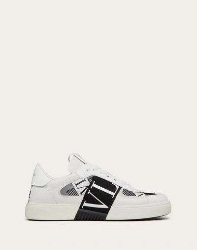 Shop Valentino Garavani Vl7n Low-top Sneakers In Calfskin And Mesh Fabric With Bands In White/ Black