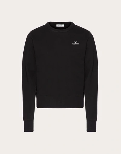 Shop Valentino Vlogo  Print Crewneck Cotton Sweatshirt In Black