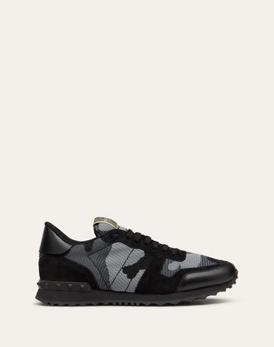 Shop Valentino Garavani Mesh Fabric Camouflage Rockrunner Sneaker In Black