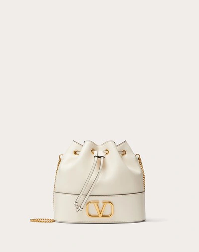 Shop Valentino Garavani Mini Bucket Bag In Nappa With Vlogo Signature Chain Woman Light Ivory Uni