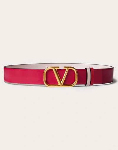 Shop Valentino Garavani Reversible Vlogo Signature Belt In Glossy Calfskin 30 Mm Woman Blossom/rose Quart In Blossom/rose Quartz