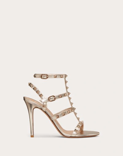 Shop Valentino Garavani Rockstud  Metallic Calfskin Ankle Strap Sandal 100 Mm Woman Skin 40.5
