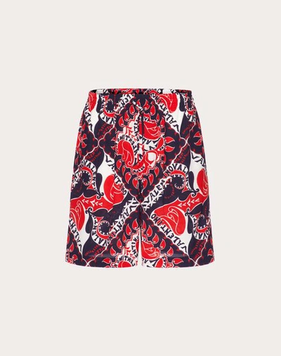 Shop Valentino Archive Manifesto Bandana Print Silk Bermuda Shorts In Red/blue/white