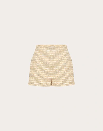 Shop Valentino Gold Cotton Tweed Shorts Woman Gold/ivory 44