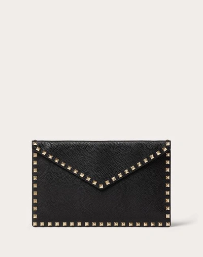 Valentino Garavani Rockstud Grainy Calfskin Envelope Pouch Woman Black Uni In Black