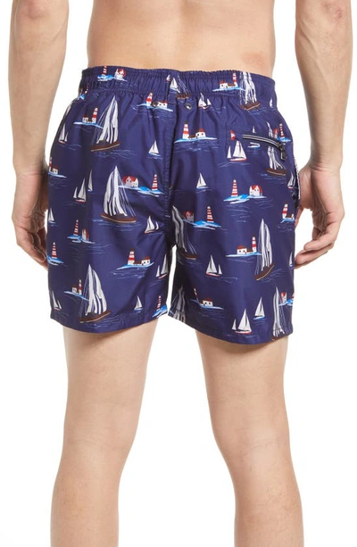 Shop Bugatchi Lighthouse Sail Swim Trunks In Navy