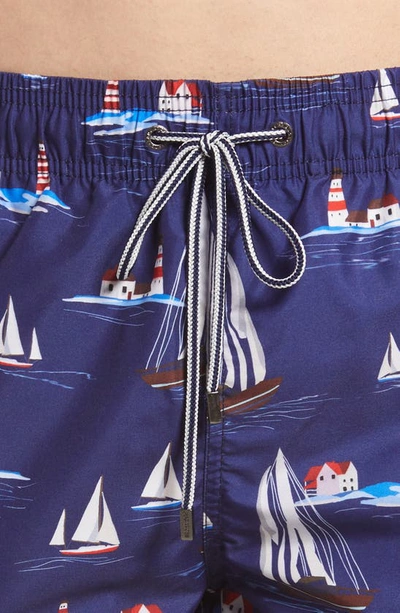 Shop Bugatchi Lighthouse Sail Swim Trunks In Navy