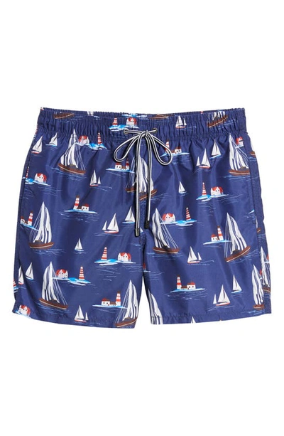 Shop Bugatchi Lighthouse Sail Swim Trunks In Navy