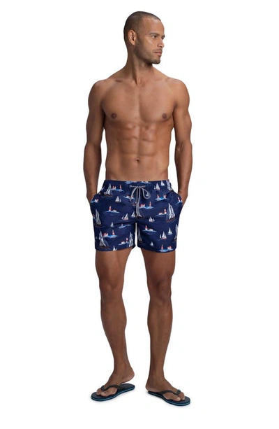 Shop Bugatchi Lighthouse Sail Swim Trunks In Navy