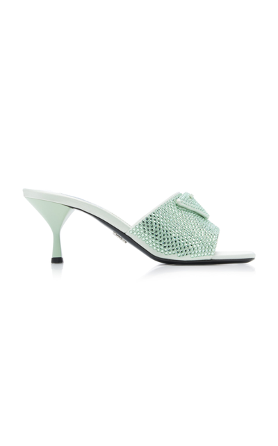 Prada Crystal Embellished Open-toe Mules In Green