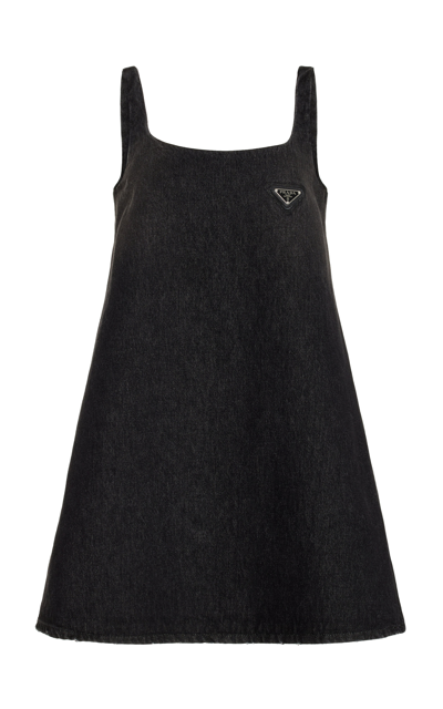 Shop Prada Women's Washed Denim Mini Dress In Black