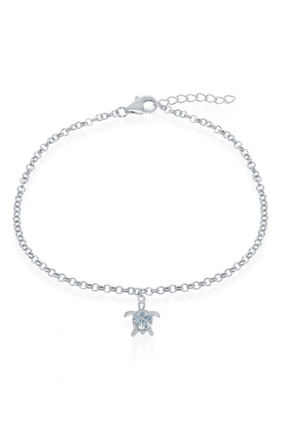 Simona Sterling Silver Larimar Turtle Anklet In Silver