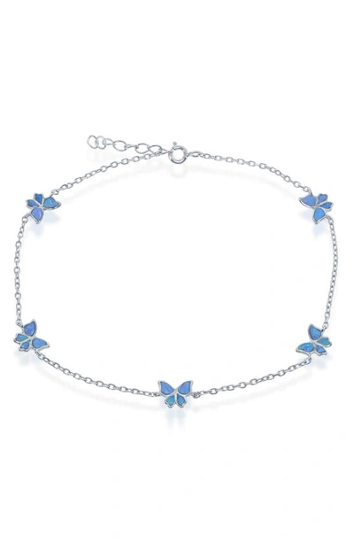 Shop Simona Sterling Silver Blue Created Opal Butterfly Charm Anklet