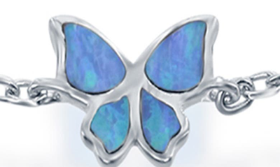 Simona Sterling Silver Blue Created Opal Butterfly Charm Anklet In Blue