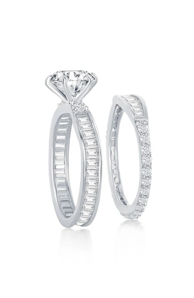 Shop Simona Sterling Silver Baguette & Round Cubic Zirconia Engagement Ring Set