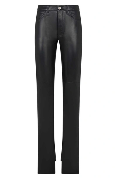 Shop Attico High Waist Slit Leg Lambskin Leather Pants In Black