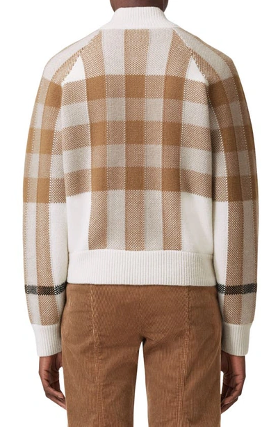 Shop Burberry Demmi Check Jacquard Wool & Cashmere Sweater Bomber Jacket In Beige