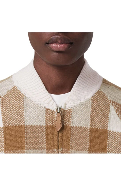 Shop Burberry Demmi Check Jacquard Wool & Cashmere Sweater Bomber Jacket In Beige