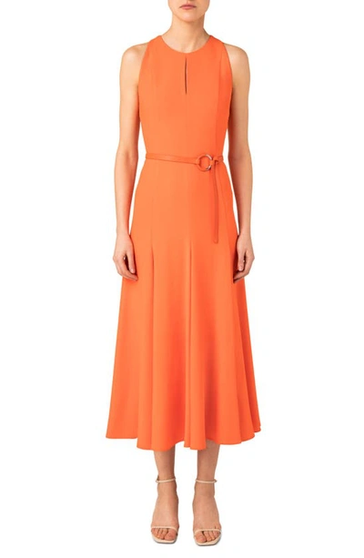 Shop Akris Punto Back Cutout Belted Midi Dress In Orange