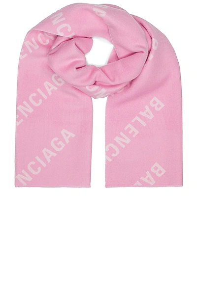 Shop Balenciaga All Over Logo Scarf In Pink & White