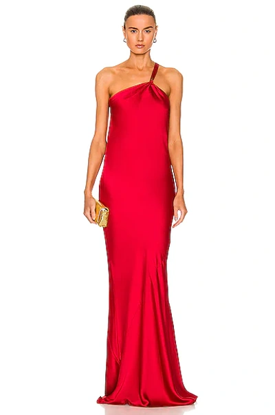 Norma Kamali One Shoulder Bias Gown In Tiger Red