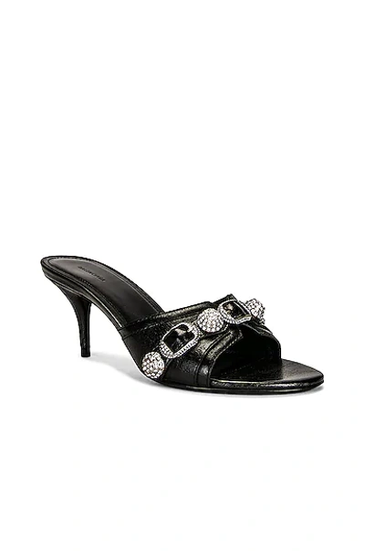 Shop Balenciaga Cagole Sandals In Black & Nickel Strass