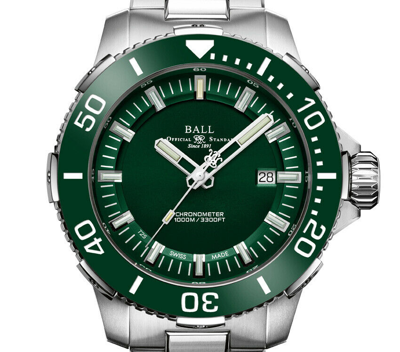 Pre-owned Ball Ø 42mm Engineer Hydrocarbon Deepquest Ceramic Dm3002a-s4cj-gr Cosc,green