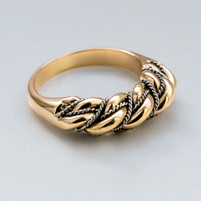 Pre-owned Handmade Latvian Ethnic 14k Yellow + 14k White Gold Doubletwisted Namejs Ring From Latvia