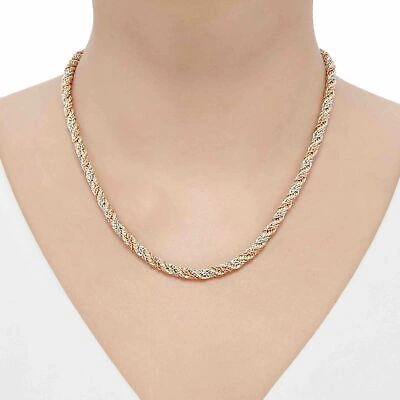 Pre-owned Finecraft Twisted Rope Chain Necklace In 14k Three-tone Gold, 18"