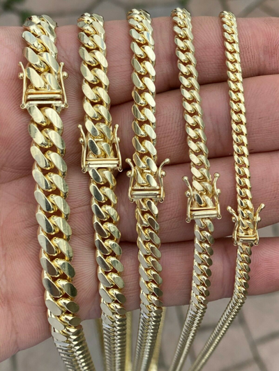 Pre-owned Silver Men's Solid 10k Yellow Gold Miami Cuban Link Chain Or Bracelet Box Lock Necklace