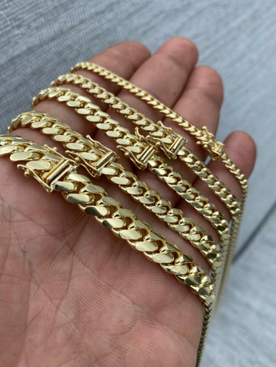 Pre-owned Silver Men's Solid 10k Yellow Gold Miami Cuban Link Chain Or Bracelet Box Lock Necklace