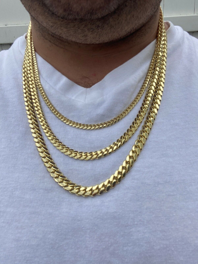 Pre-owned Silver Men's Solid 10k Yellow Gold Miami Cuban Link Chain Or Bracelet Box Lock Necklace