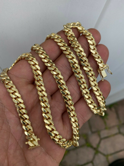 Pre-owned Silver Men's Solid 10k Yellow Gold Miami Cuban Link Chain Or Bracelet Box Lock Necklace