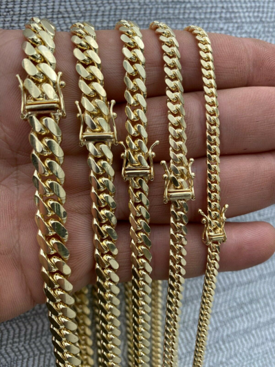 Pre-owned Silver Men's Solid 10k Yellow Gold Miami Cuban Link Chain Or Bracelet Box Lock Necklace