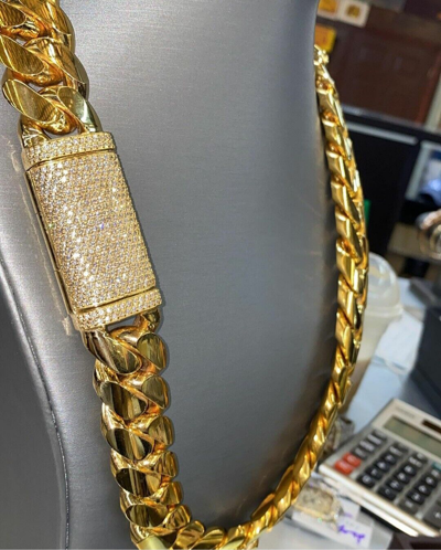 Pre-owned Online0369 20 X 22" Miami Cuban Link Men's Necklace Natural Moissanite Free Moissanite Stud In White