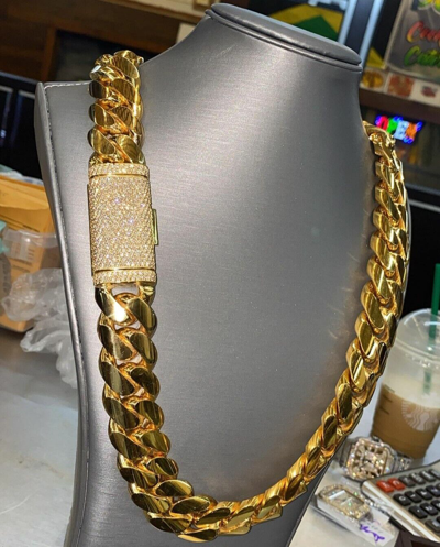 Pre-owned Online0369 20 X 22" Miami Cuban Link Men's Necklace Natural Moissanite Free Moissanite Stud In White