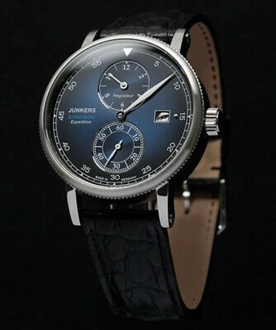 Pre-owned Junkers Expedition South America Swiss Regulateur Auto Watch Blue Dial 6512-3