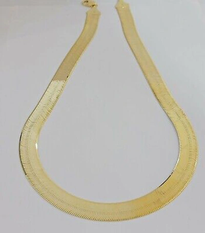 Pre-owned My Elite Jeweler Real 10k Gold Herringbone Chain Necklace 15mm 18"-24" 10kt Yellow Gold Solid