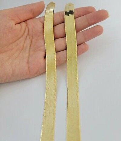 Pre-owned My Elite Jeweler Real 10k Gold Herringbone Chain Necklace 15mm 18"-24" 10kt Yellow Gold Solid